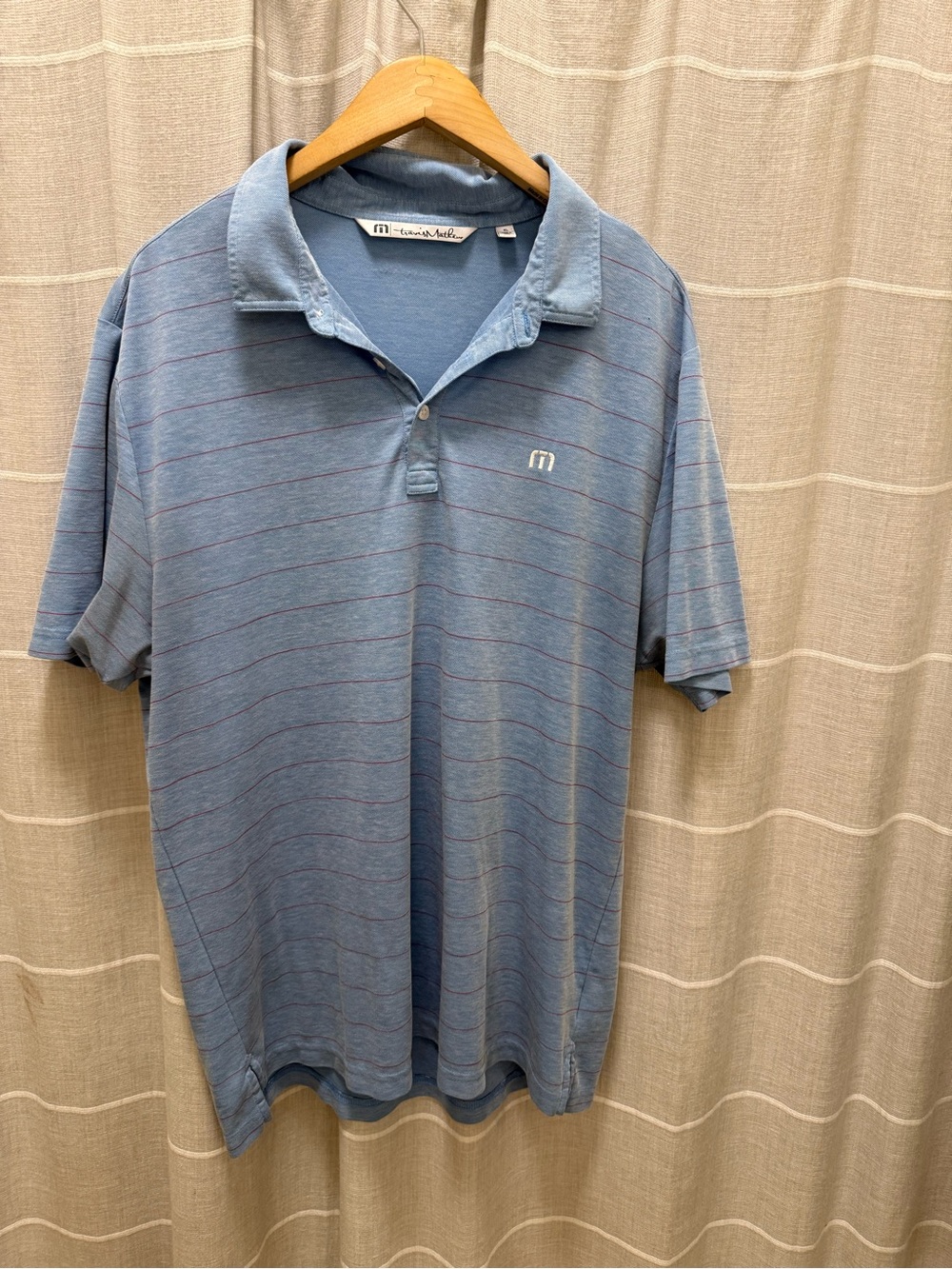 Travis Mathew Sky Blue Polo with Thin Stripe Detail